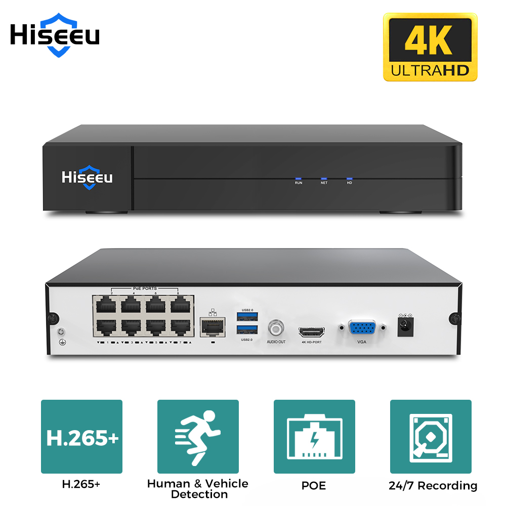 Home Security And Cameras - Rejestrator sieciowy Hiseeu 8CH 4K PoE