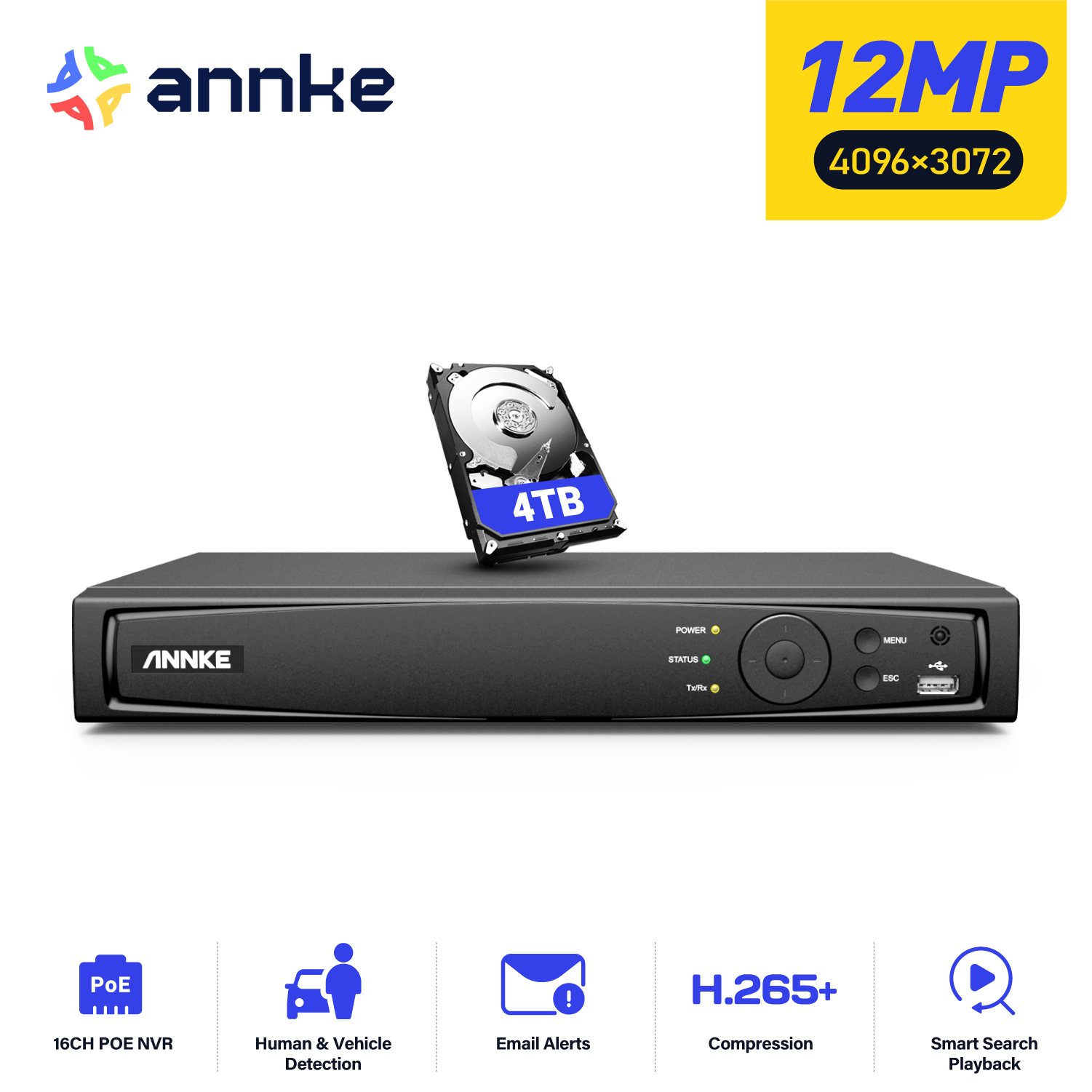 Home Security And Cameras - Rejestrator sieciowy ANNKE 12MP POE NVR